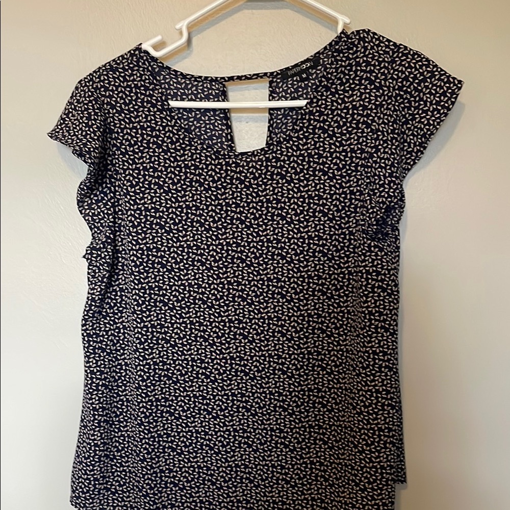 Women’s Navy Blue Printed Cap-Sleeve Top